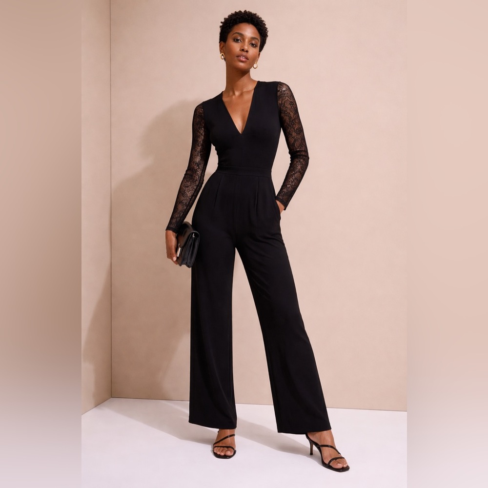 BCBGMAXAZRIA Black Lace Sleeve Jumpsuit – Size 0